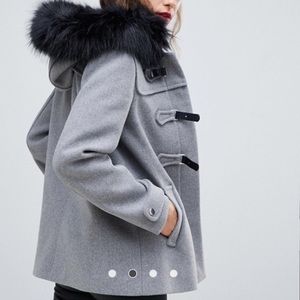 Stradivarius duffle coat with faux fur hood